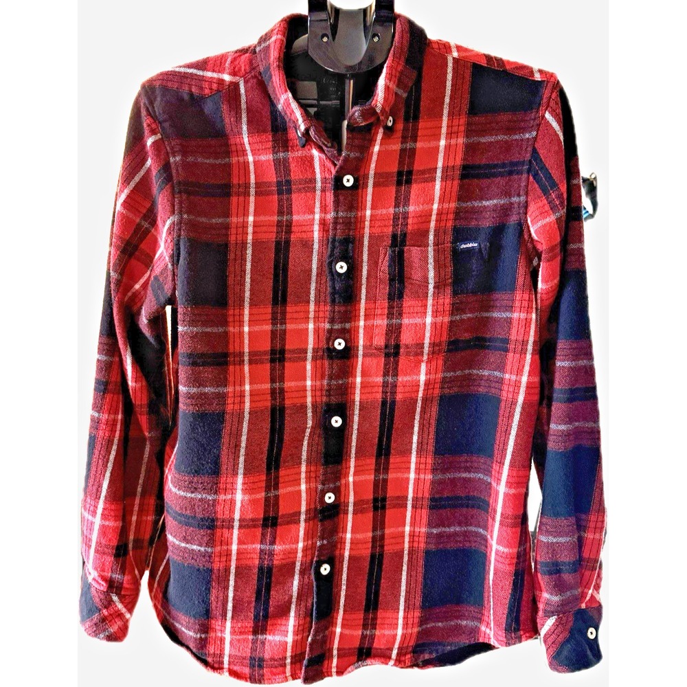 Chubbies Plaid Flannel Shirt Mens Lg Red Black White Button up Casual Outdoor